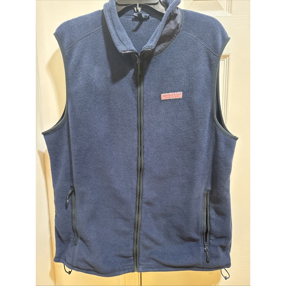 Vineyard Vines Sweater Vest Mens Large Navy Blue Fleece Full Zip Polyester